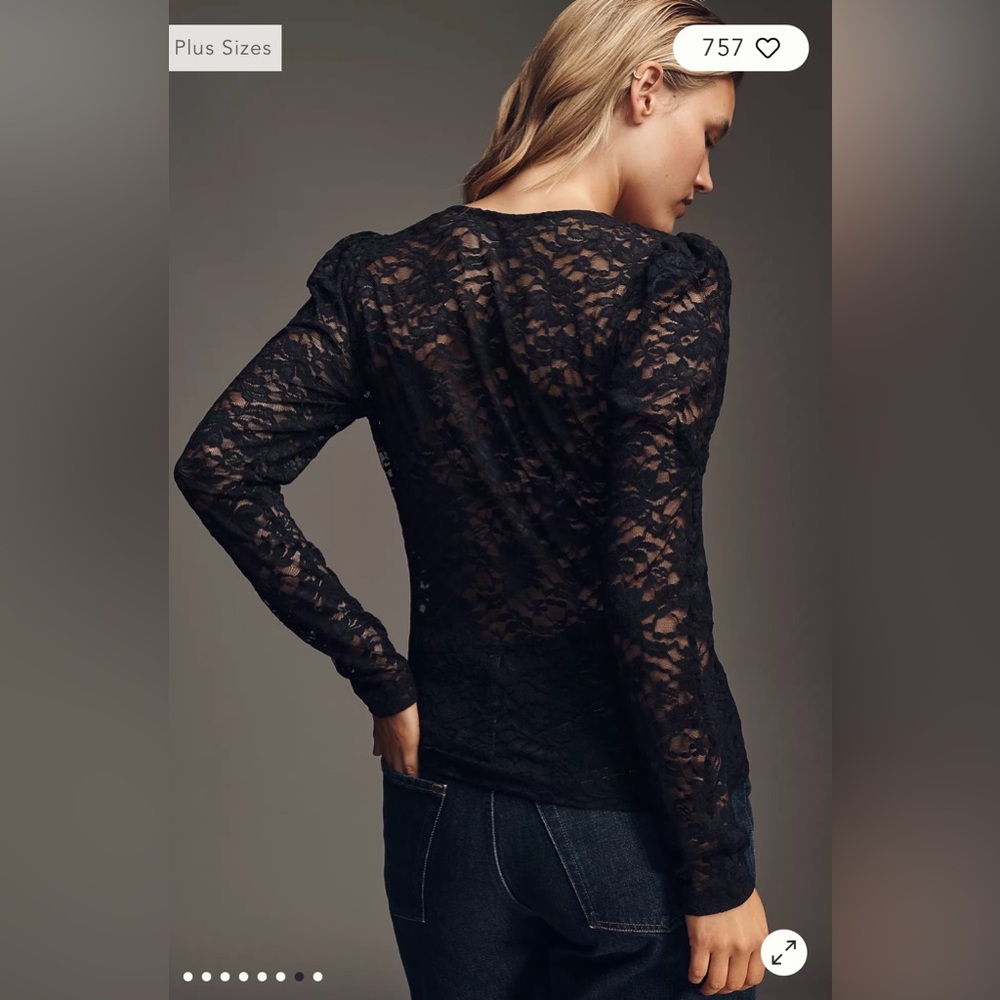 Anthropologie Black Puff Sleeve Lace Top - Picture 7 of 8